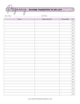 To Do List Second Trimester Printable Pregnancy Planner
