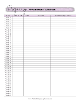 Appointment Schedule Printable Pregnancy Planner