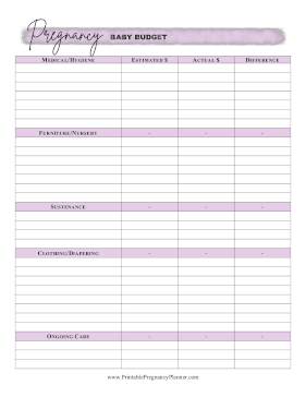 Baby Budget Printable Pregnancy Planner