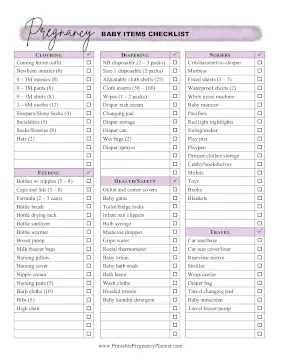 Baby Items Checklist Printable Pregnancy Planner