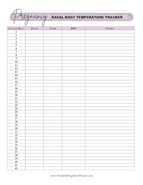 Basal Body Temperature Tracker Printable Pregnancy Planner