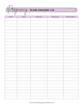 Blood Pressure Log Printable Pregnancy Planner