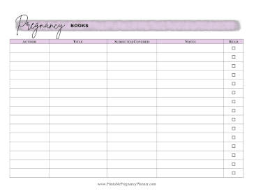 Book List Printable Pregnancy Planner