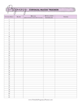 Cervical Mucus Tracker Printable Pregnancy Planner