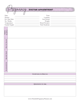 Doctor Appointment Log Printable Pregnancy Planner