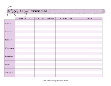 Exercise Log Printable Pregnancy Planner