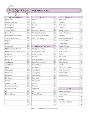 Hospital Packing List Printable Pregnancy Planner