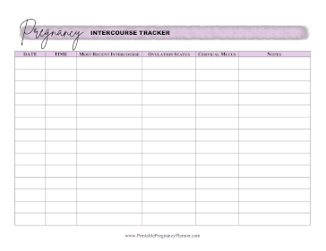 Intercourse Tracker Printable Pregnancy Planner