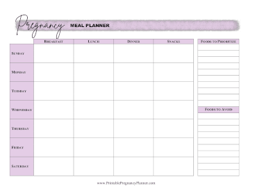 Meal Planner Printable Pregnancy Planner