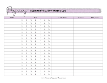 Medications And Vitamins Log Printable Pregnancy Planner