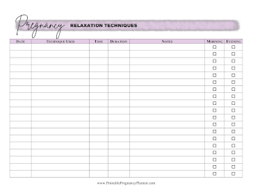 Relaxation Technique Log Printable Pregnancy Planner