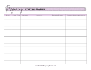 Symptoms Tracker Printable Pregnancy Planner