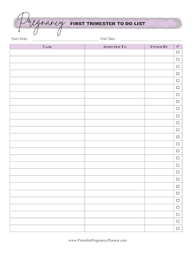 To Do List First Trimester Printable Pregnancy Planner