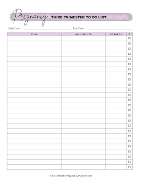 To Do List Third Trimester Printable Pregnancy Planner