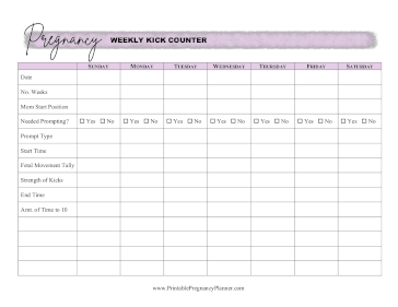 Weekly Kick Counter Printable Pregnancy Planner