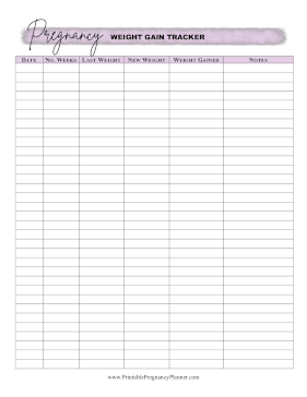 Weight Gain Tracker Printable Pregnancy Planner